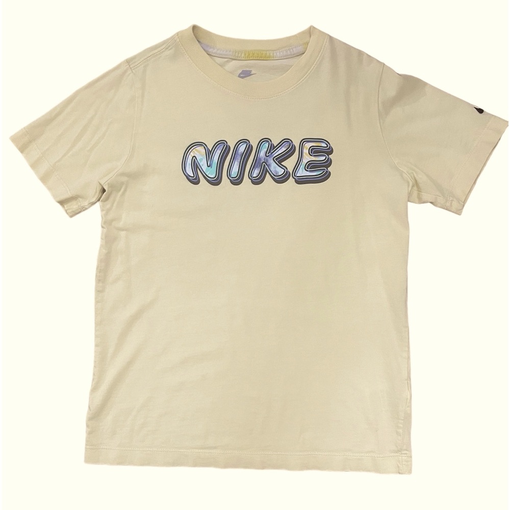 Nike, T-Shirt, Size YM, Yellow with Blue Tie Dye Logo